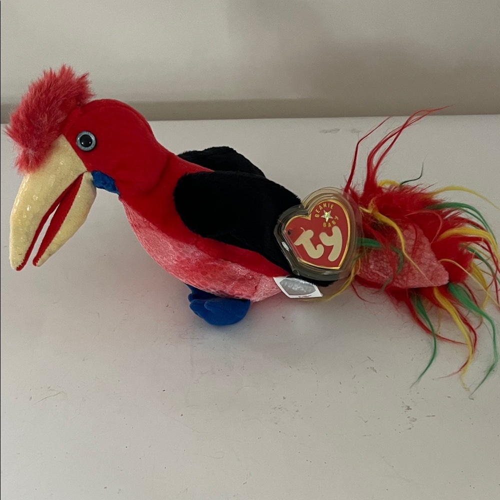 Ty Vibrant Red and Black Toucan Bird Toy